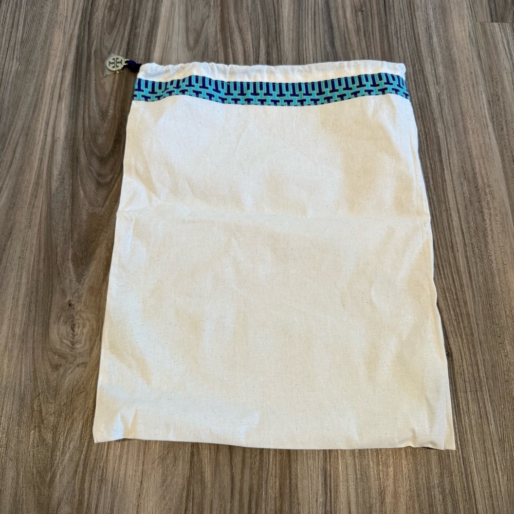 Tory Burch White Blue Logo Drawstring Shoe Handbag Dust Bag